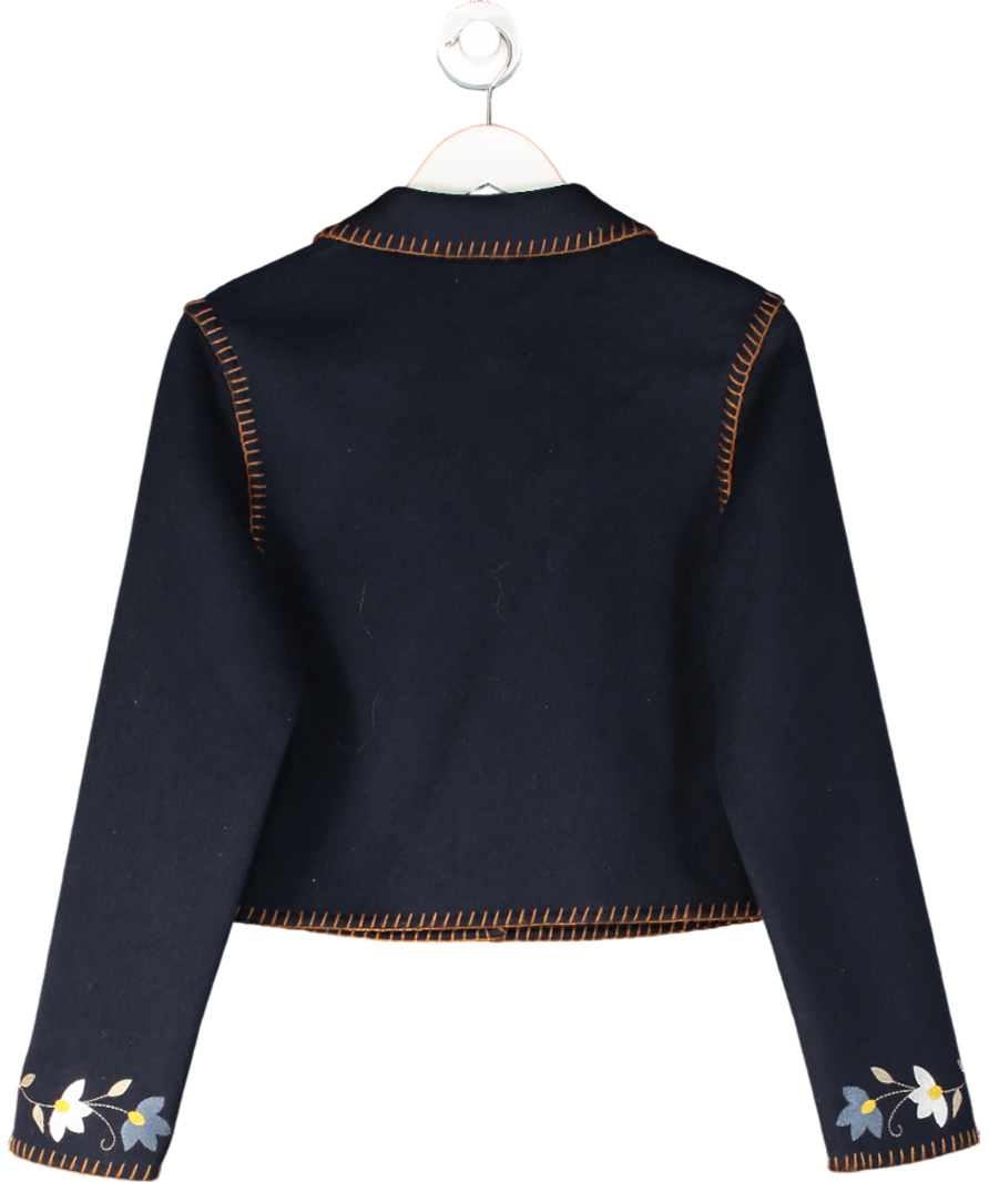 Rixo Blue Sunday Embroidered Wool Blend Jacket UK 8