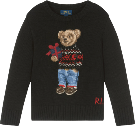 POLO RALPH LAUREN Black Cotton Knit Polo Bear With Gift Jumper 5 Years