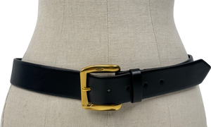 J&M Davidson Black Leather Gold Buckle Belt UK M