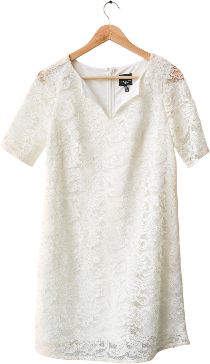 Adrianna Papell White Lace Mini Shift Dress UK 8