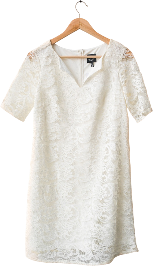 Adrianna Papell White Lace Mini Shift Dress UK 8