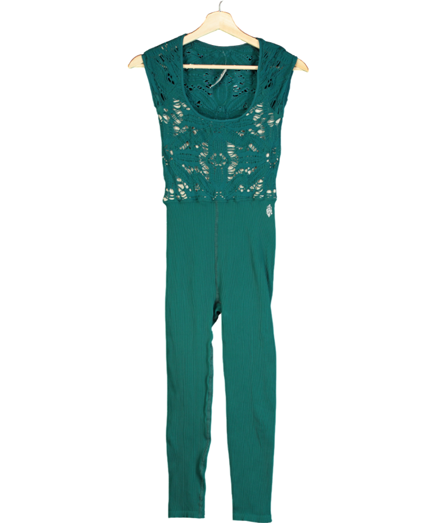 Free People Green Happiness Runs Floral One Piece Jumpsuit UK M