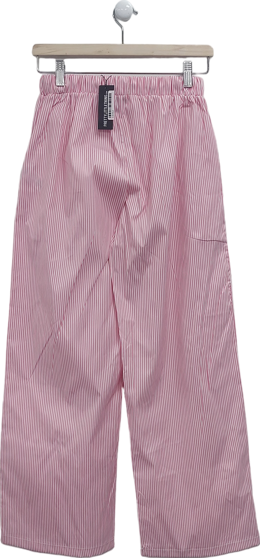 PrettyLittleThing Pink Pinstripe Drawstring Waist Straight Leg Trousers UK 8