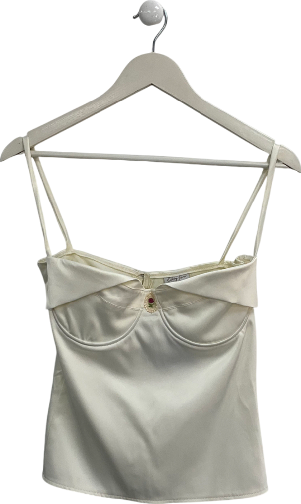 Enduring Kairos Cream Rose Detail Satin Top UK S