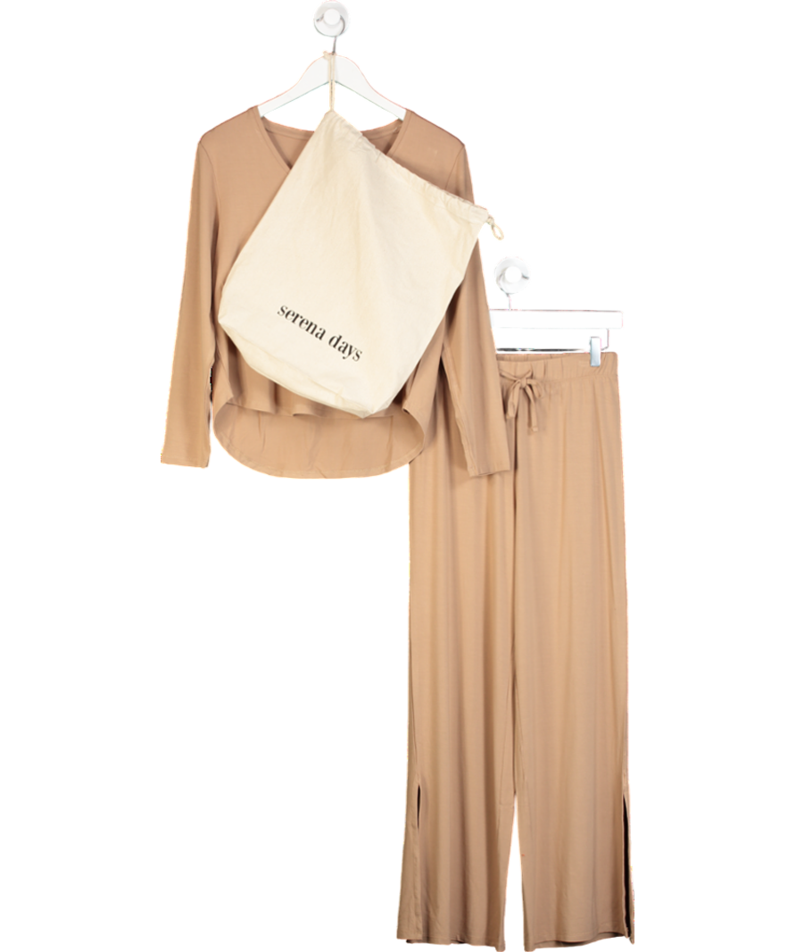 Serena Days Brown V-neck Top & Drawstring Trouser Pyjama Set UK XS