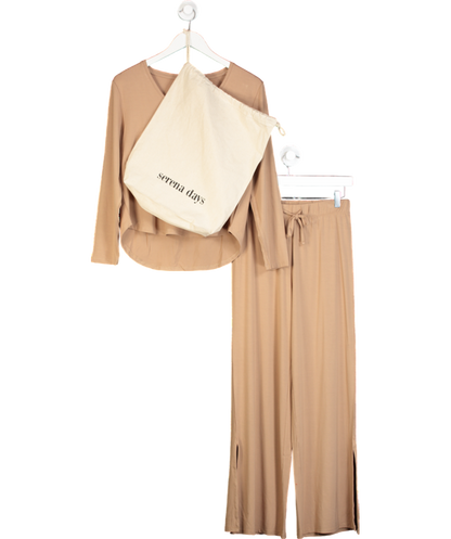 Serena Days Brown V-neck Top & Drawstring Trouser Pyjama Set UK XS