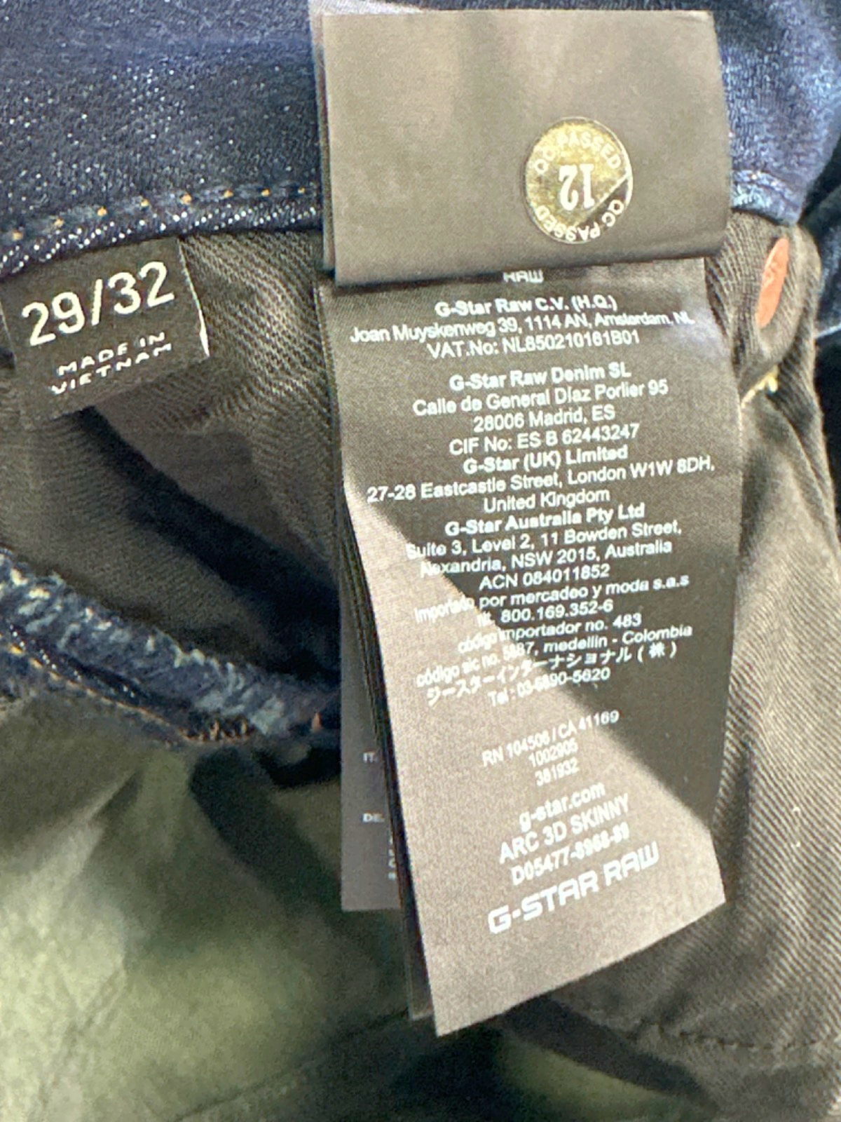 G-Star RAW Dark Blue 3D Skinny Jeans UK W29 L32