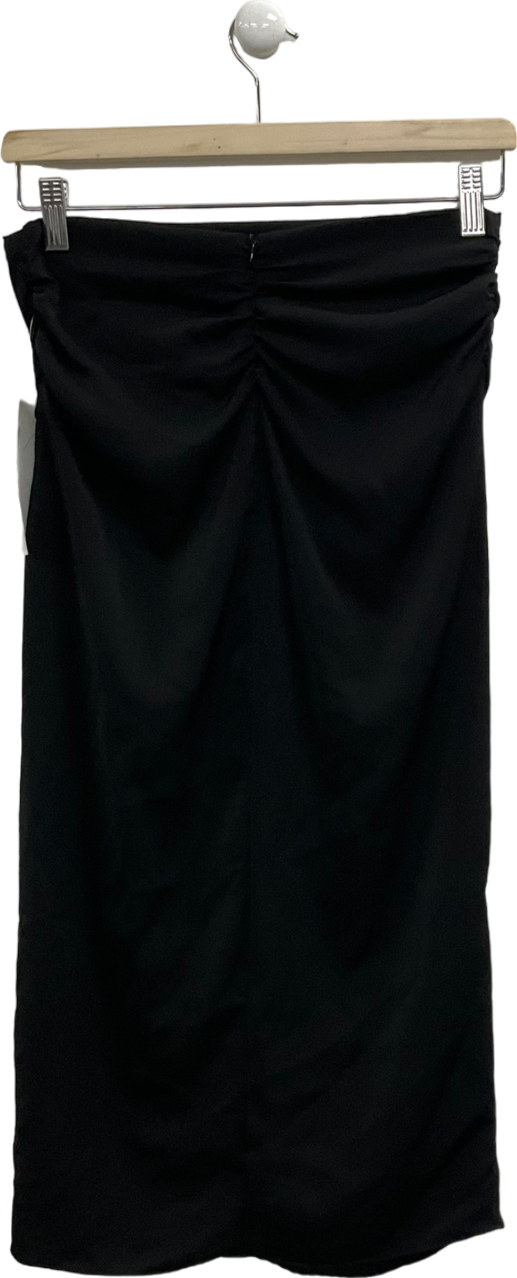 ZARA Black Ruched Midi Skirt UK S