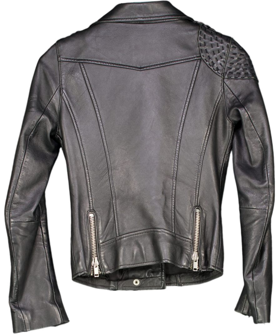 Maje Black Madone Braided-panel Leather Jacket Fr36 UK 8