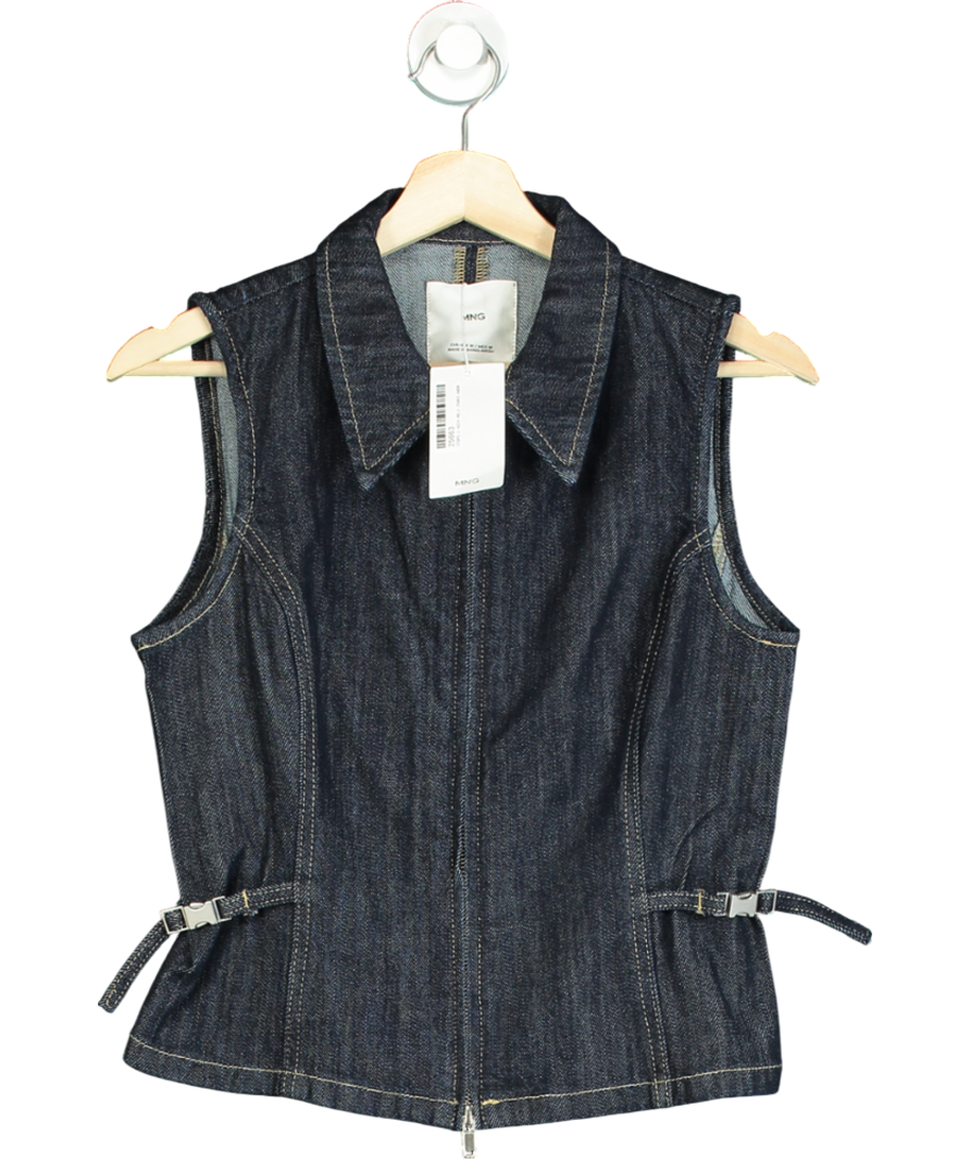 MANGO Blue Denim Top With Metallic Detail UK M