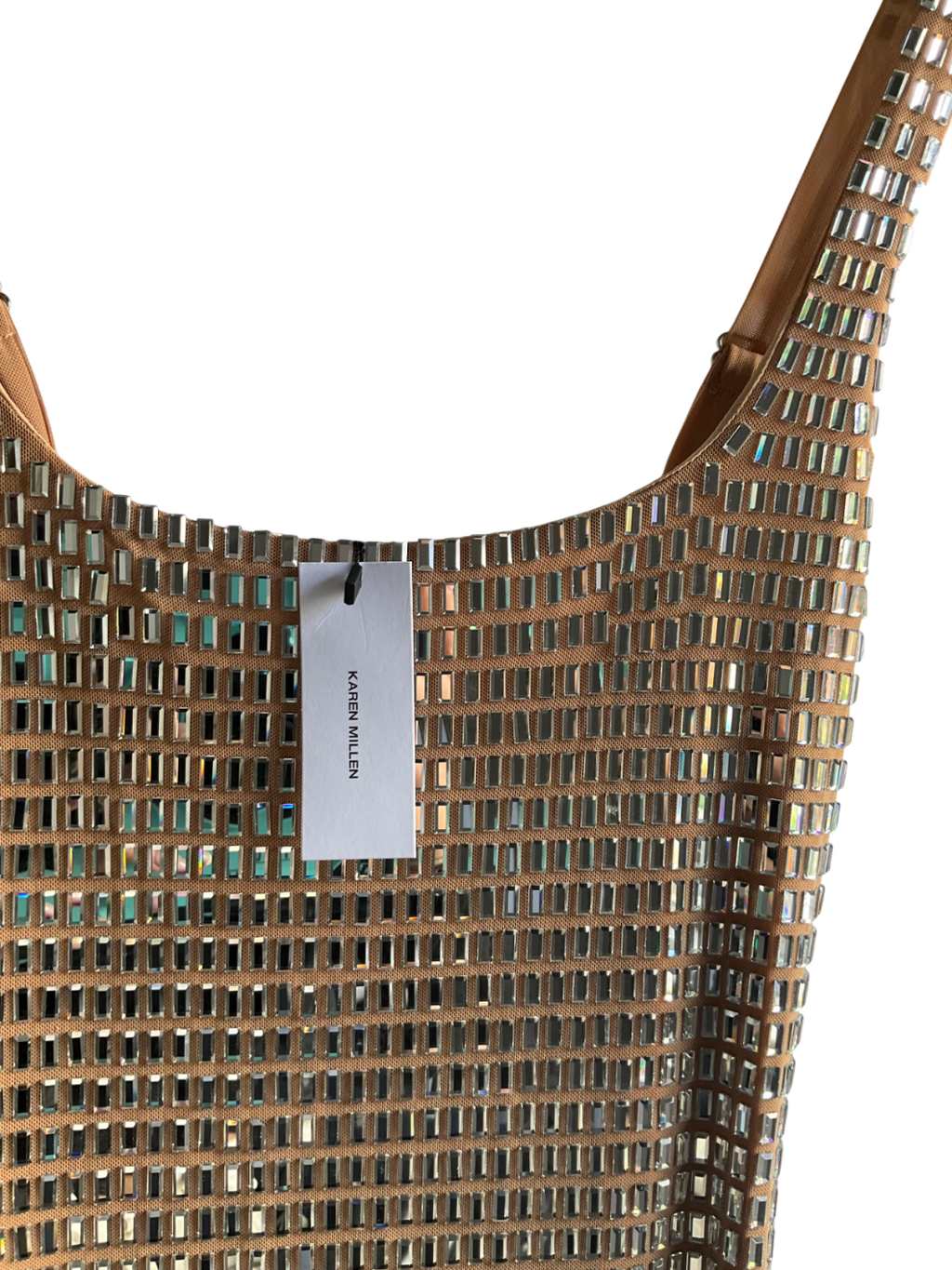 Karen Millen Beige Premium Crystal Embellished Jersey Midi Dress UK XS