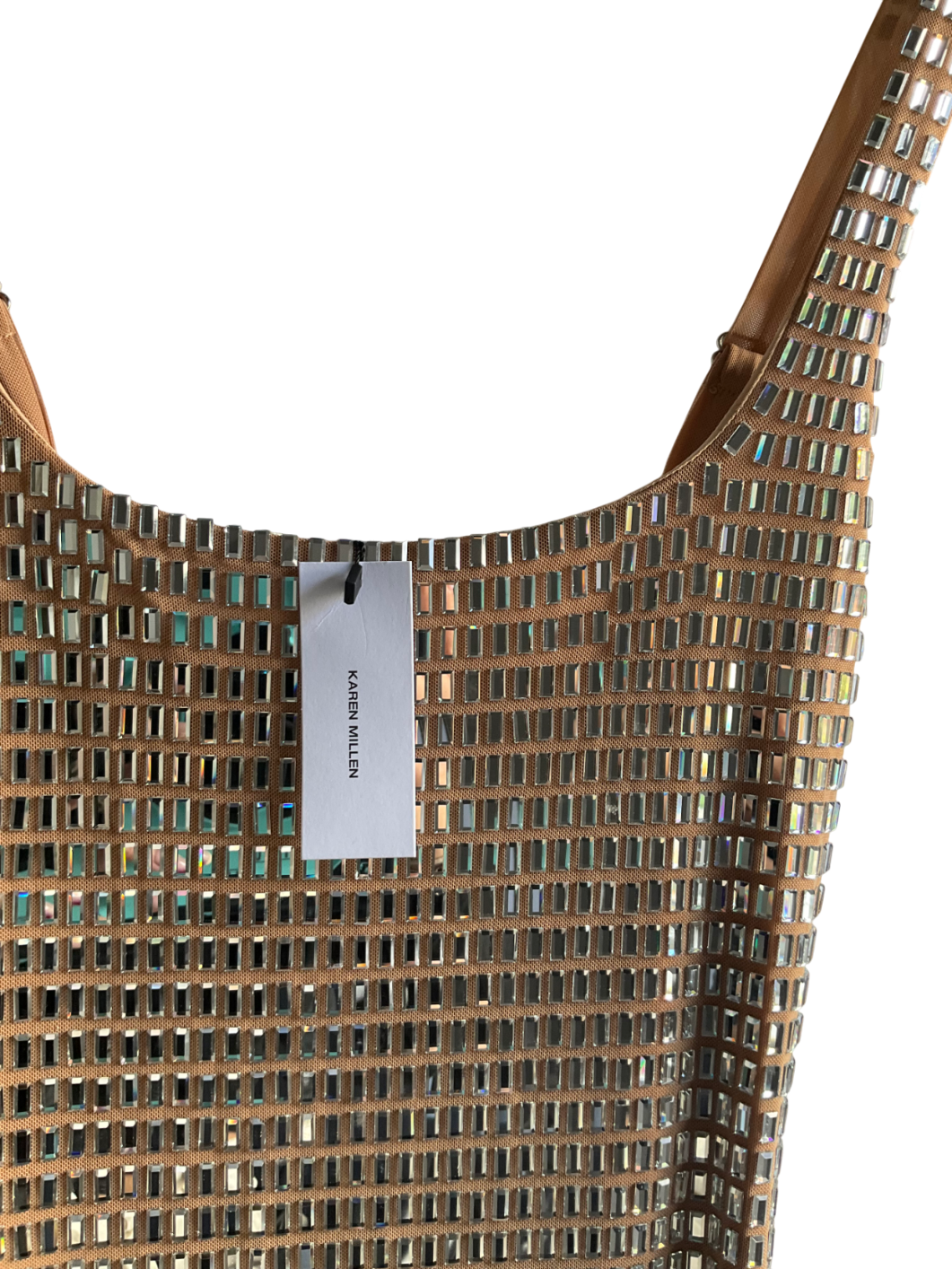 Karen Millen Beige Premium Crystal Embellished Jersey Midi Dress UK XS