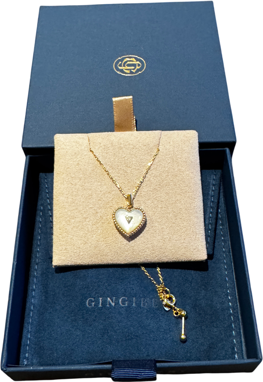 GINGIBERI 14k Solid Yellow Gold Mother Of Pearl & Lab Diamond Locket Pendant & Gold Vermail Chain