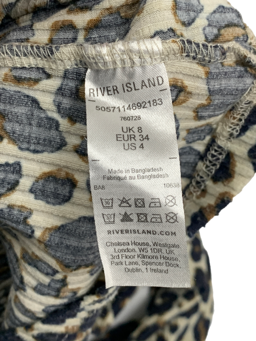 River Island Black Leopard Print Long Sleeved Top UK 8