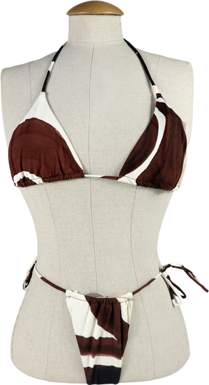 Meshki Brown Marquise Bikini Chocolate Deco Flour Print UK XS