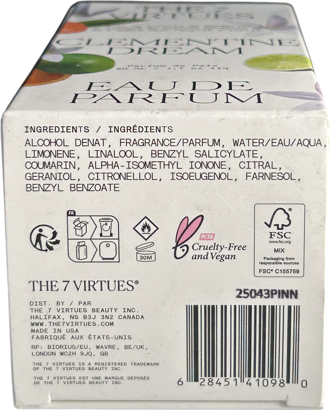 The 7 virtues Clementine Dream Eau De Parfum 50ml