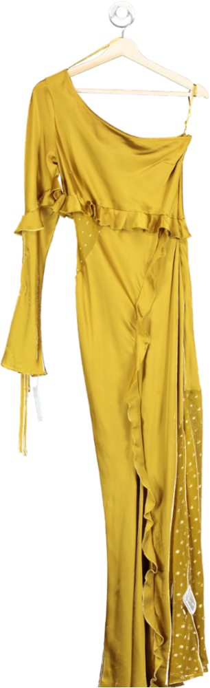 Anthropologie Mustard Yellow Ruffled Asymmetric Maxi Dress S