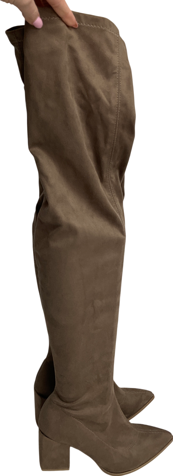 Fashion Nova Brown Over The Knee Block Suede Boots UK 8 EU 41 👠