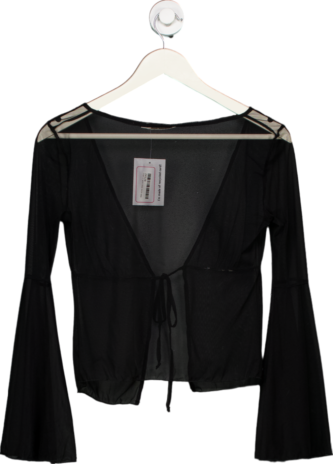 God Save Queens Black Sheer Tie-Front Top UK L