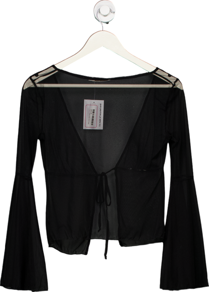 God Save Queens Black Sheer Tie-Front Top UK L