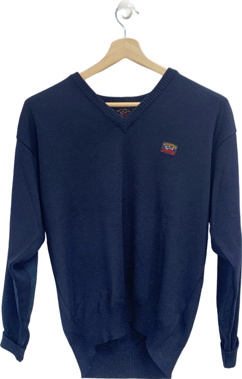 Paul & Shark Navy Blue Wool V-Neck Sweater UK L