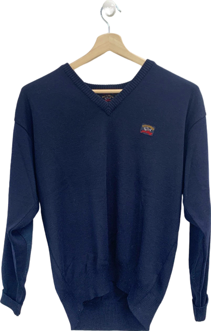 Paul & Shark Navy Blue Wool V-Neck Sweater UK L