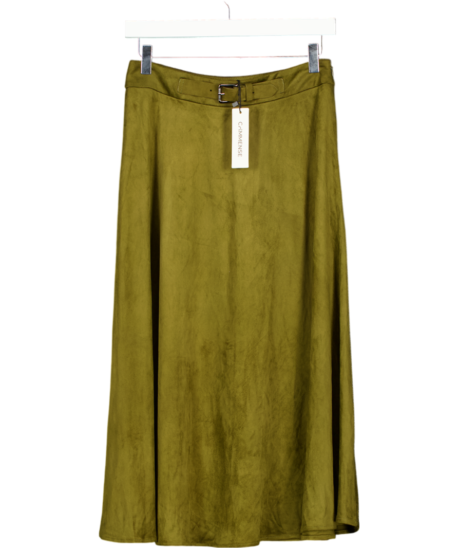COMMENSE Olive Green Suede Effect A-line Midi Skirt UK S