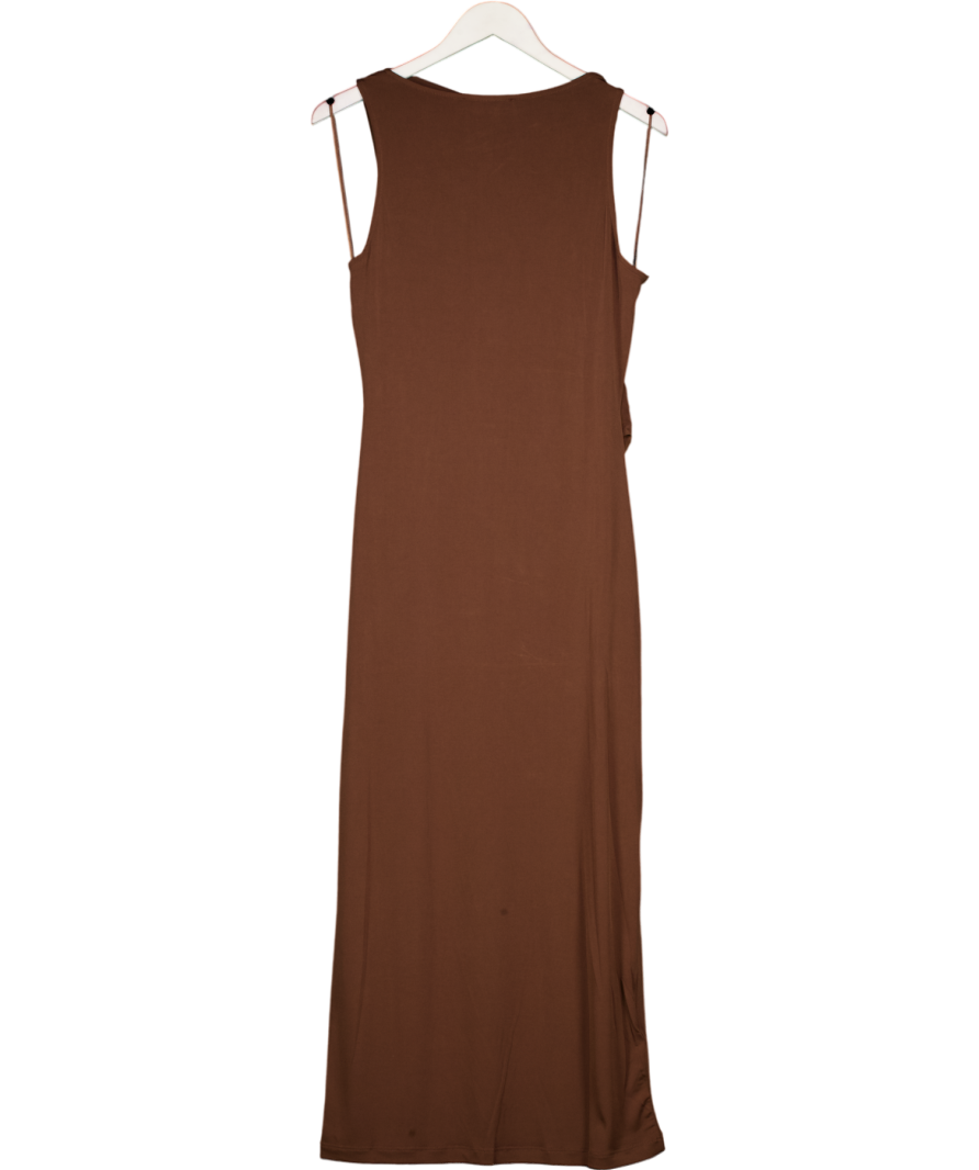 MANGO Chocolate Brown Draped Dress With Metallic Detail UK M