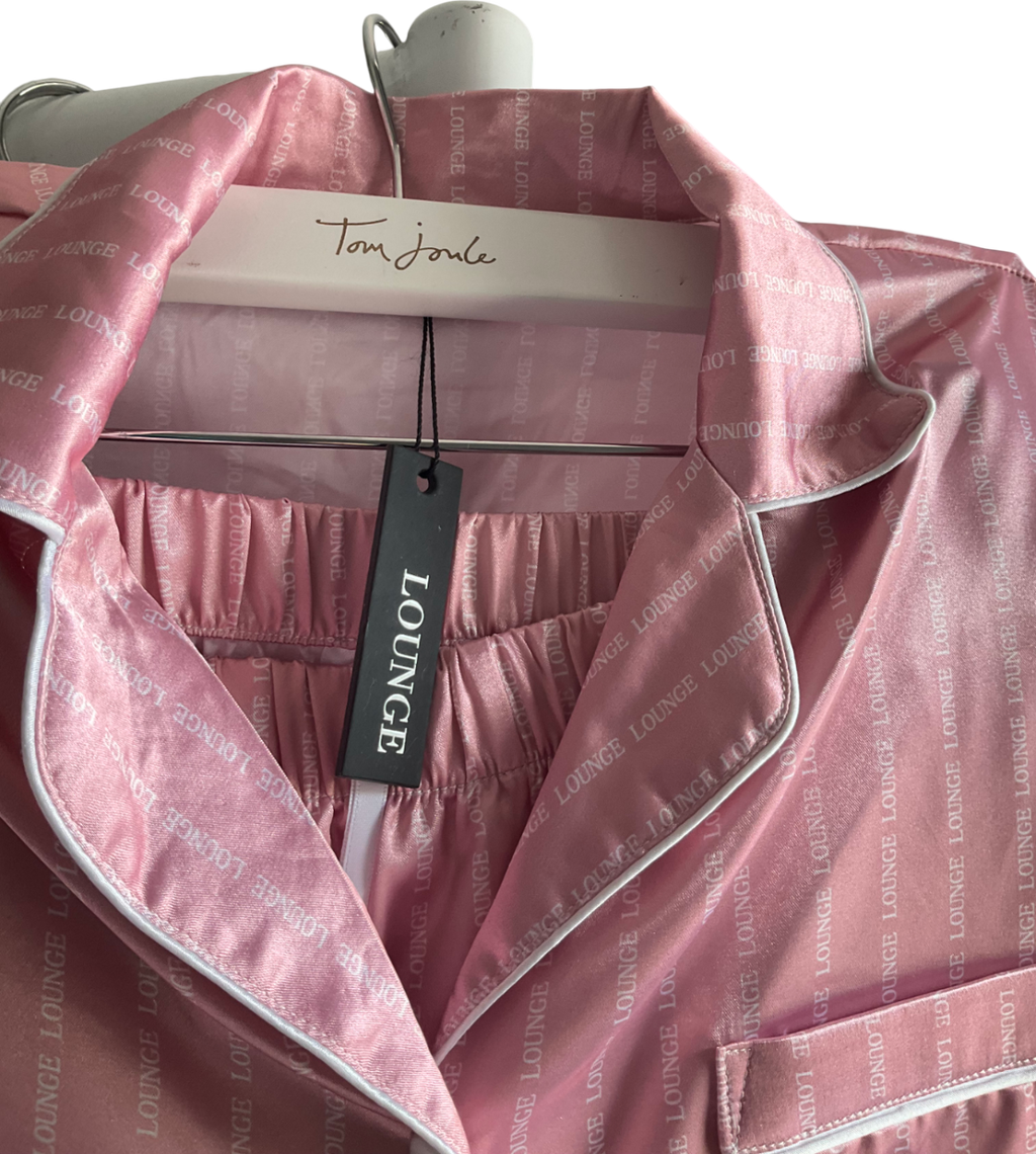 M Lounge Rosey Pink Satin Long Sleeve Shirt And Short Set UK XS