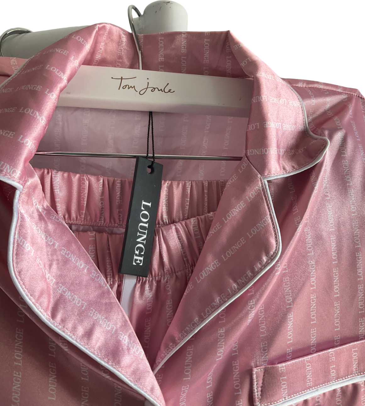 M Lounge Rosey Pink Satin Long Sleeve Shirt And Short Set UK XS