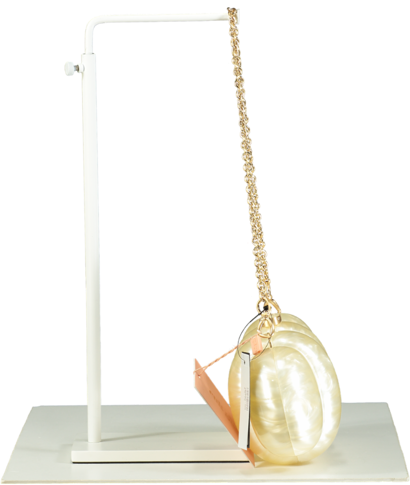 Cult Gaia Ivory Pearlescent Puffer Clutch Bag with chain strap