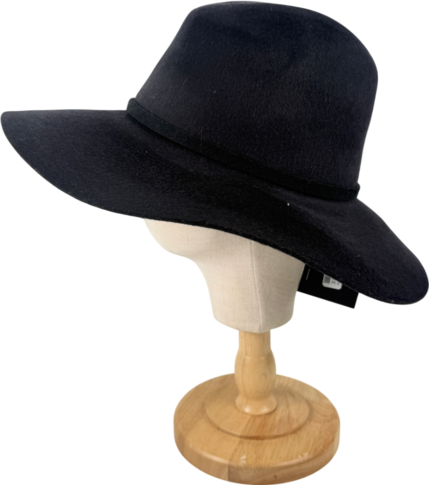 ZARA Black Wide Brim Fedora Classic Hat UK M