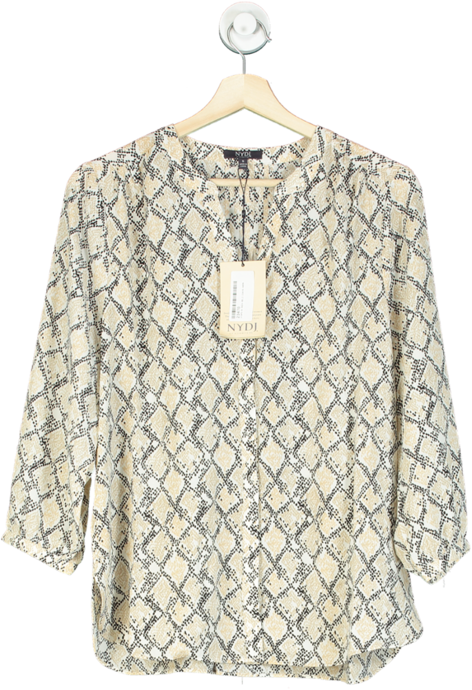 NYDJ Beige Snake Print Pintuck Blouse UK S