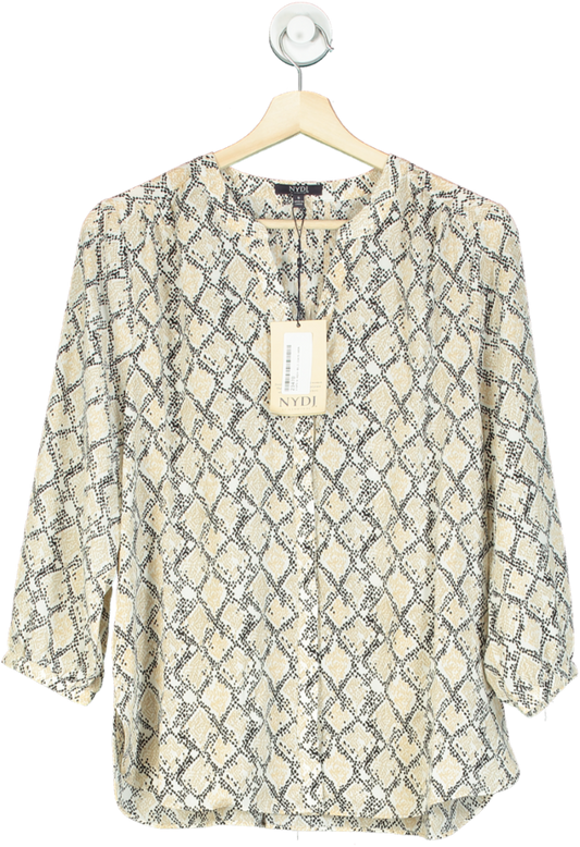 NYDJ Beige Snake Print Pintuck Blouse UK S