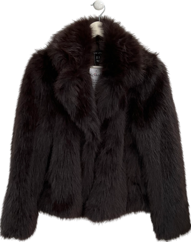 New Look Brown Cropped Faux Fur Jacket UK 10
