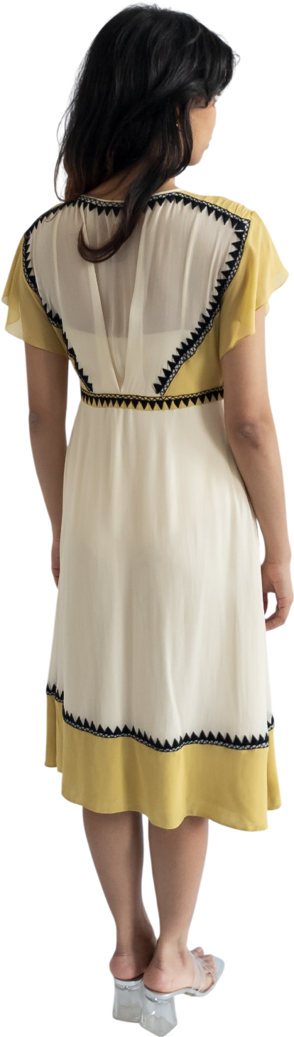 Temperley London Cream Silk Chiffon Embroidered Detail Midi Dress UK 10