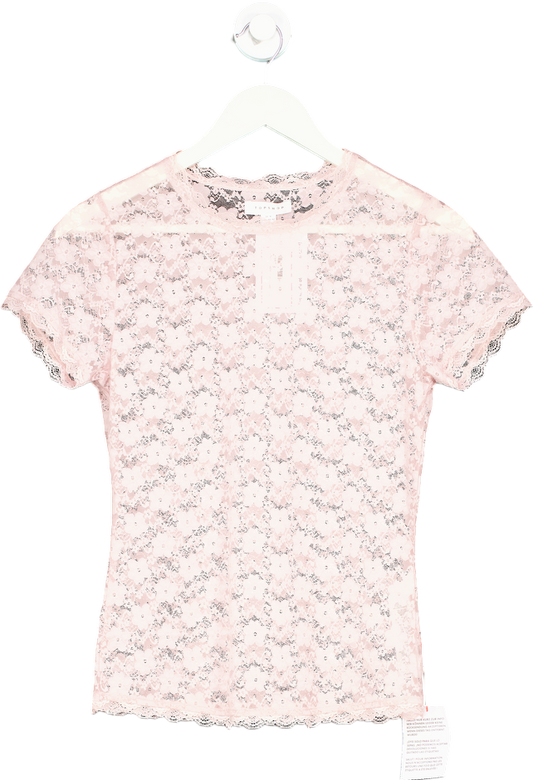 TopShop Pink Lace Short Sleeve T-Shirt UK M