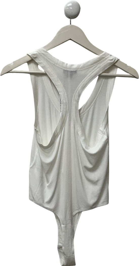 Karen Millen White Luxe Viscose Rib Jersey Scoop Neck Bodysuit UK S
