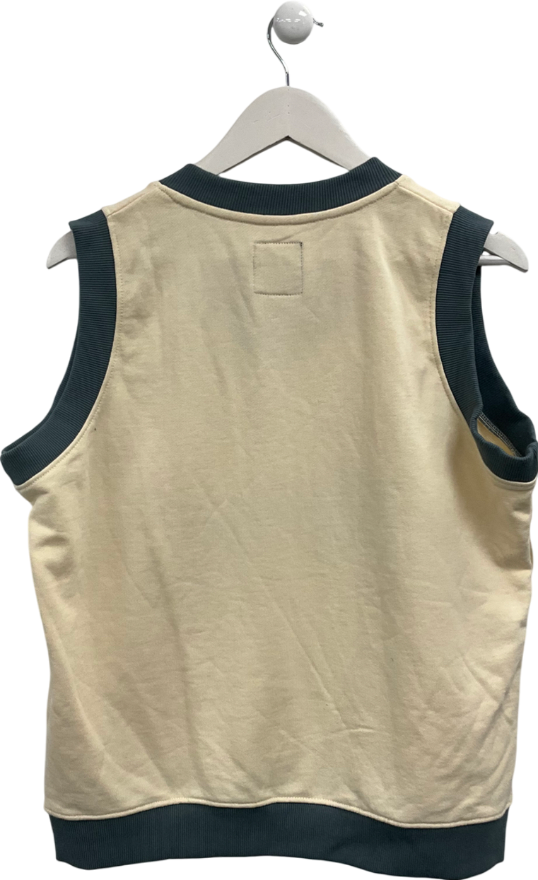 boohooMan Cream Oversized Heavyweight Deep V-neck Sweat Vest UK S