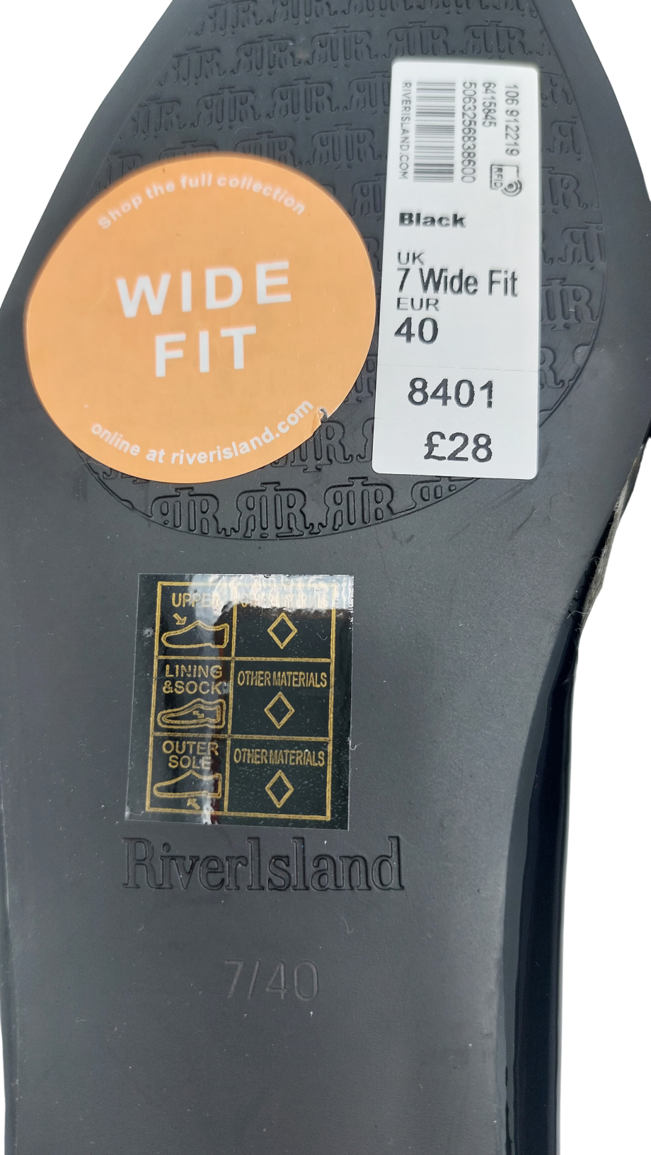 River Island Black Wide Fit Patent Pumps UK 7 EU 40 👠