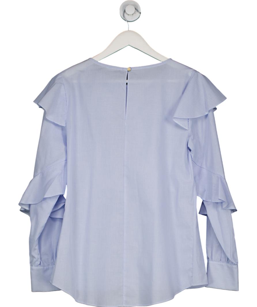 River Island Blue Long Sleeve Frill Top UK 12