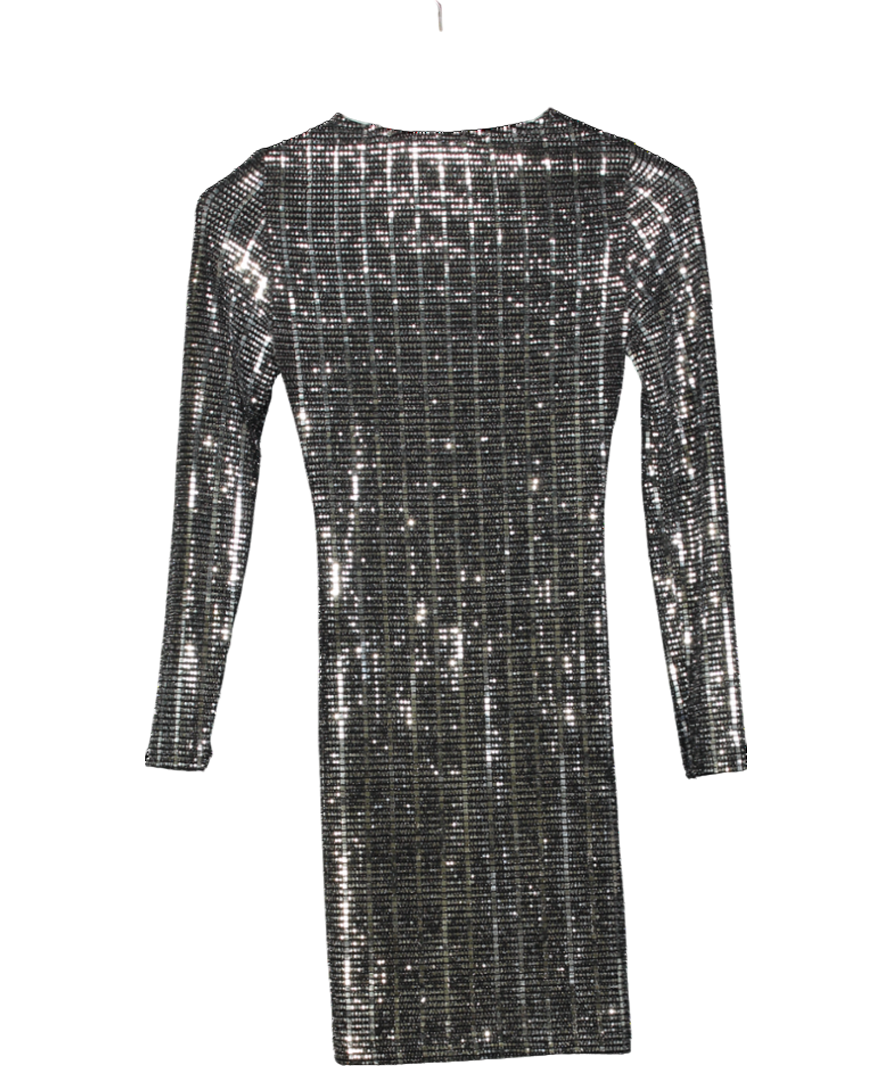 ZARA Metallic Sequin Sparkly Long Sleeved Cut Out Mini Dress UK XS