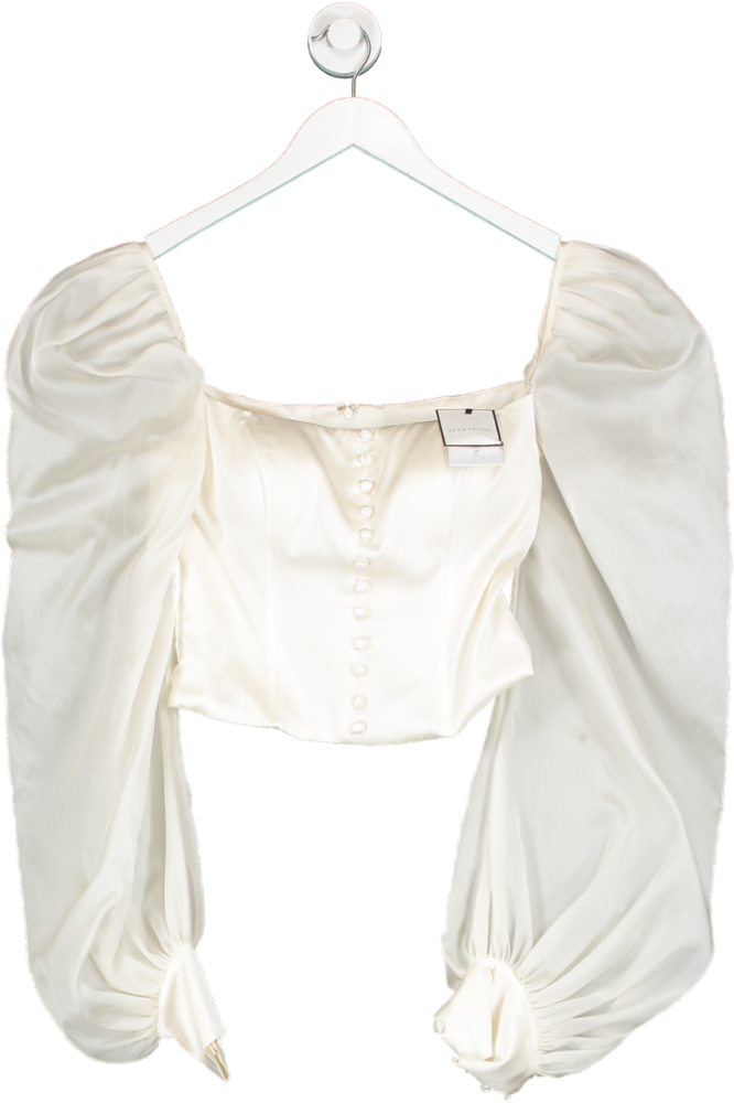 IVAN YOUNG White The Silk Gazar Puffy Sleeves Satin Top UK 8