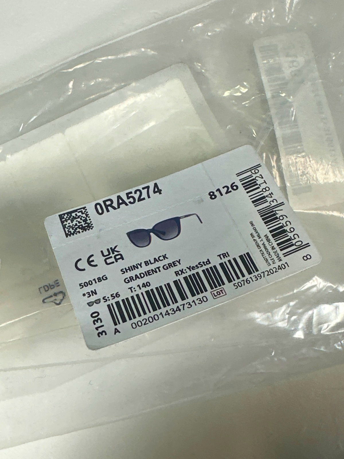 Ralph Lauren Shiny Black Gradient Grey Butterfly RA5274 Sunglasses in case