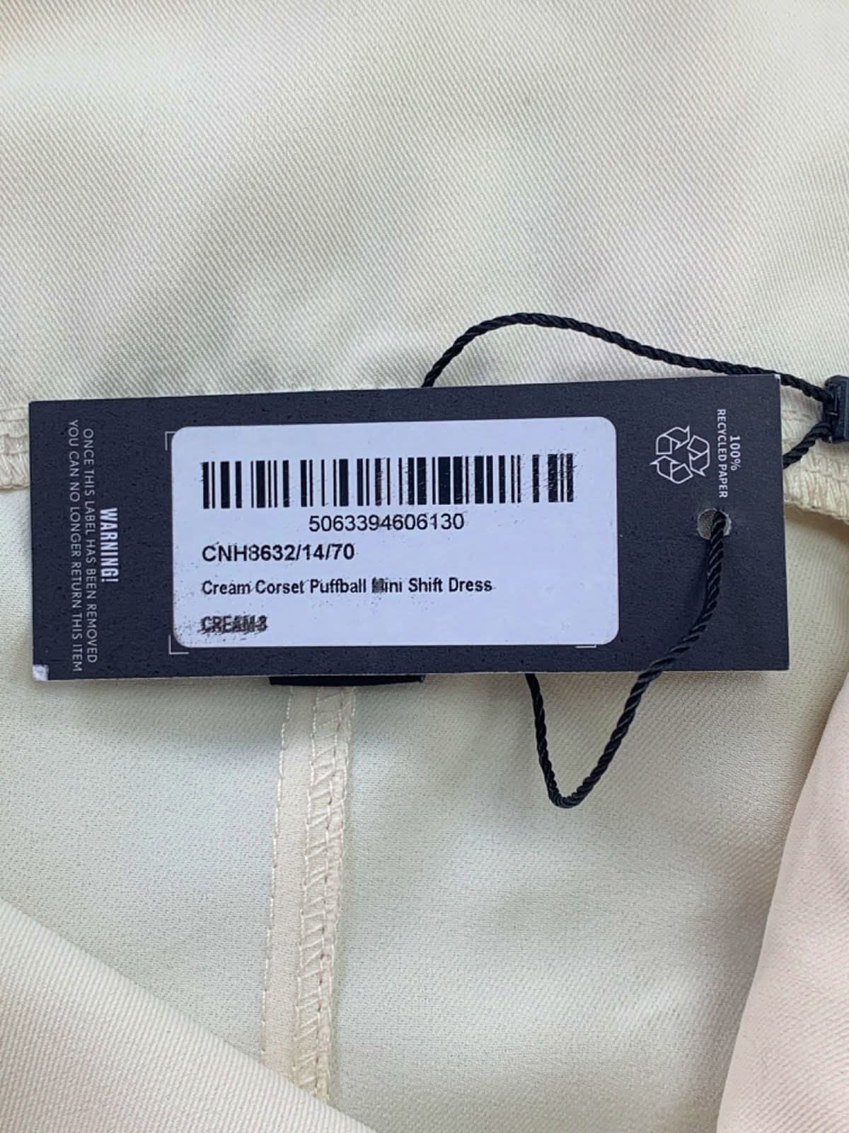 PrettyLittleThing Cream Corset Puffball Mini Shift Dress Size 8