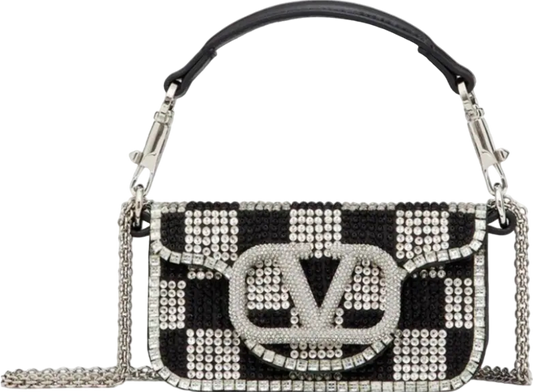 Valentino Garavani Black / Silver Crystal Embellished V-logo Locò Micro Bag