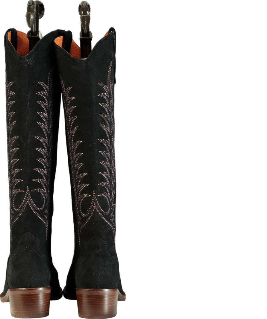 Penelope Chilvers Black Embroidered Suede Ladies Cowboy Boot UK 5 EU 38 👠