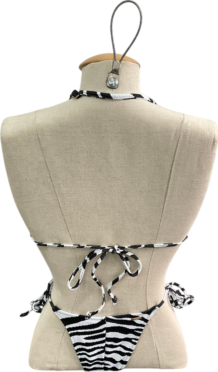 White Fox White Zebra Print Bikini Set UK XS