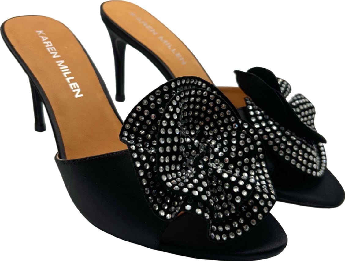 Karen Millen Black Rhinestone Embellished Heeled Mules UK 5