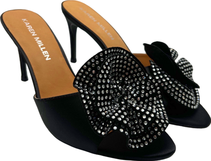 Karen Millen Black Rhinestone Embellished Heeled Mules UK 5